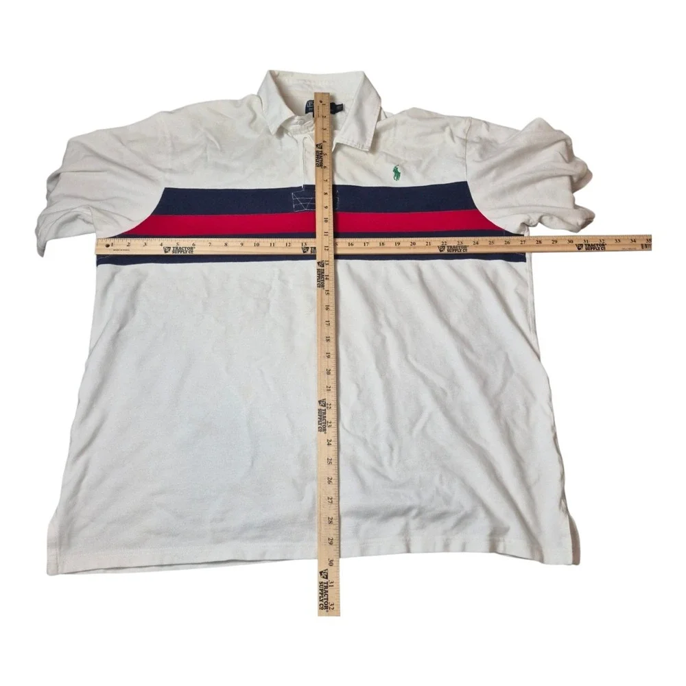 VTG Polo Ralph Lauren Mens 2XLT Rugby Polo Shirt White Striped Cotton